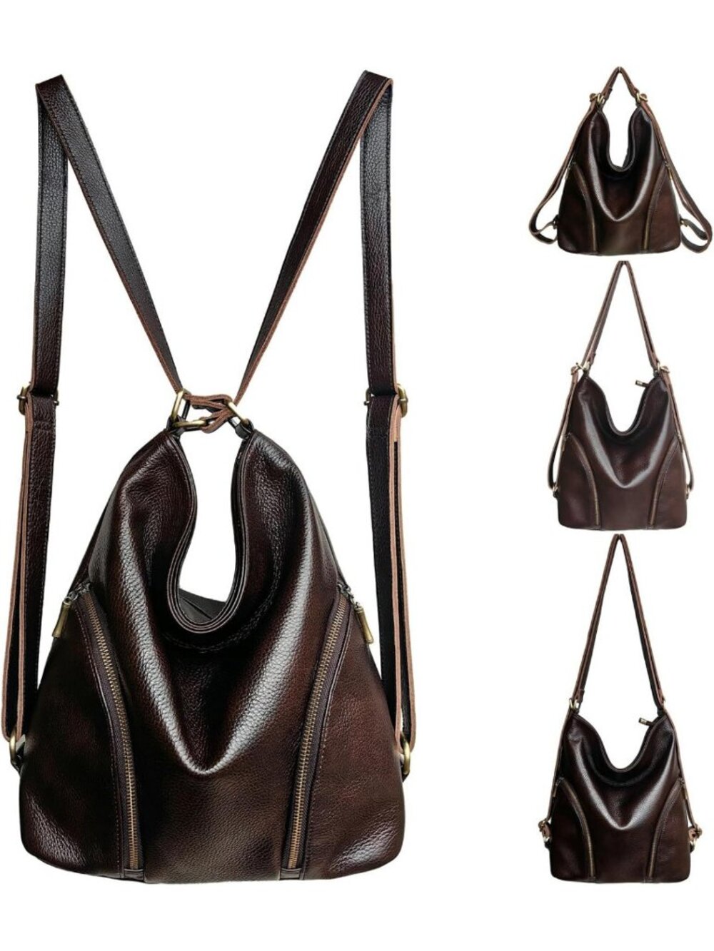 Stylish Genuine Leather Convertible Backpack Purse for Women - Brown, Versatile